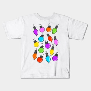 Colorful Rainbow Colored Christmas Ornaments Cartoon Pattern on a White Backdrop, made by EndlessEmporium Kids T-Shirt